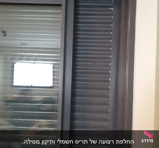 תריסים אפורים עם חלון זכוכית שקוף